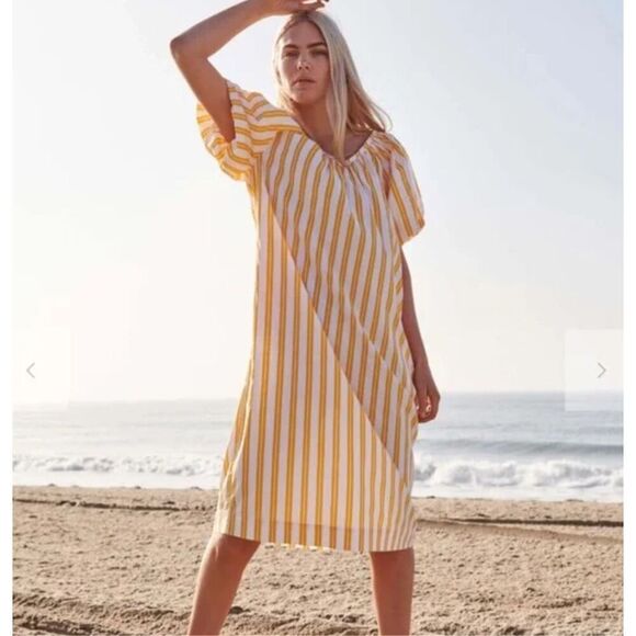 Sundry Anthropologie Striped Midi Dress Women’s Sz 1 4-6 Yellow White - Picture 1 of 11